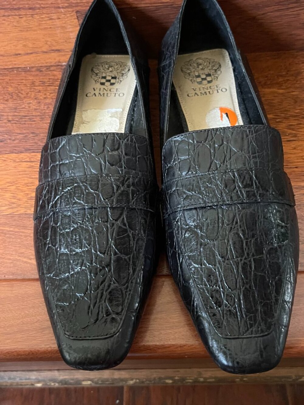 Vince Camuto Women's Black Croc-Embossed Leather Loafers